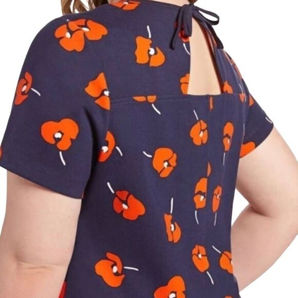 Draper James Poppy Ponte Knit Shift Dress Sz Small Floral Short Sleeve Navy Blue - Picture 2 of 10